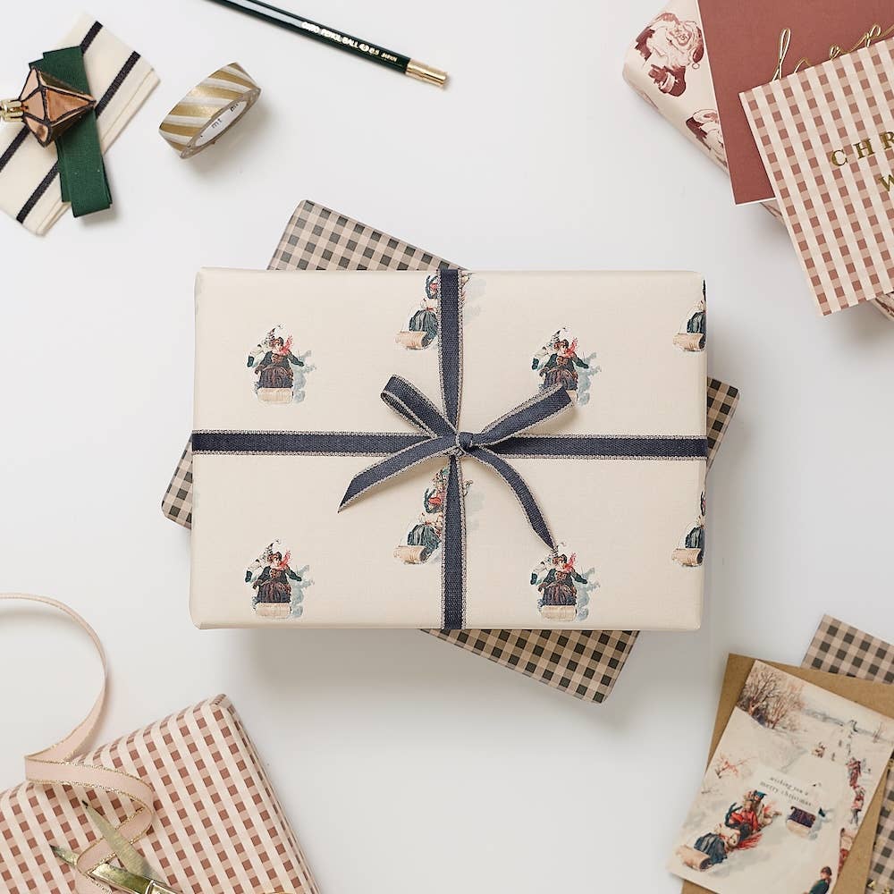 Katie Leamon - Wholesale Flat Wrap - Tobogganing Vintage Christmas Wrapping Paper
