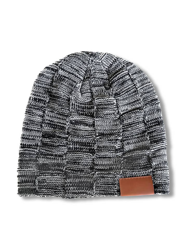 Custom Slouch Fuzzy Lining Knit Beanie with debossed patch for wholesale by Panda Imprinting