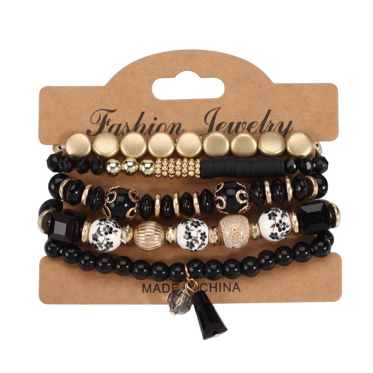 NINEXIS - Vente Parures de bijoux - CWAJE05695_BRACELET ÉLASTIQUE MULTICOUCHE AVEC PENDENTIF CRISTAL BOHO1