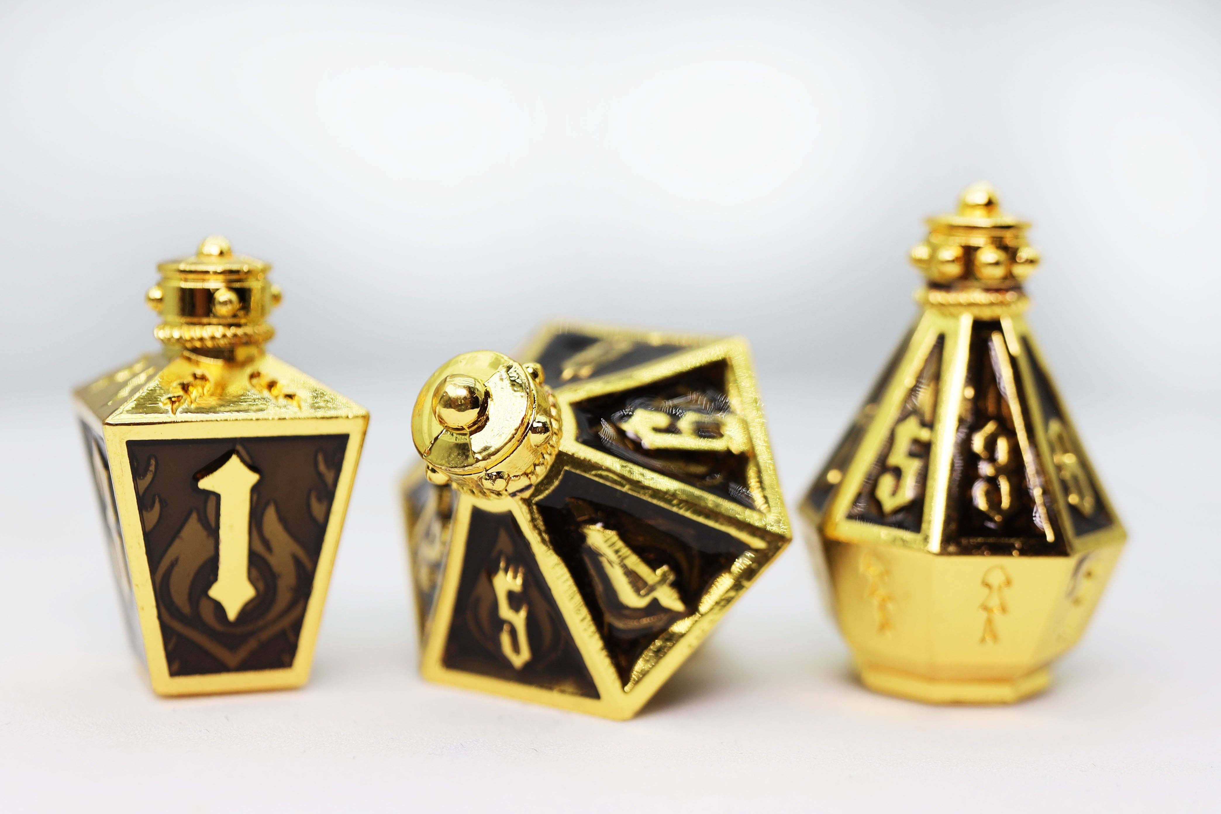 Foam Brain Games - Wholesale Dice - Moonlit Lantern: Golden Earthen Flame - Metal RPG Dice Set7