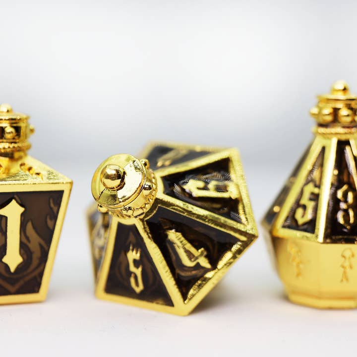 Foam Brain Games - Wholesale Dice - Moonlit Lantern: Golden Earthen Flame - Metal RPG Dice Set7