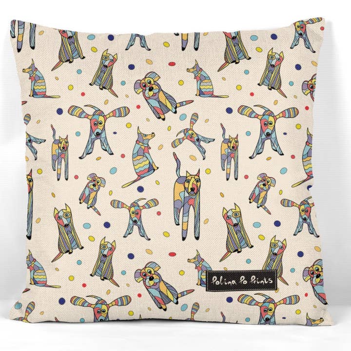 Polina Po Prints - Wholesale Throw Pillow Cover - Dog Pattern pillowcase. Dog grandma gift. Funny puppies.