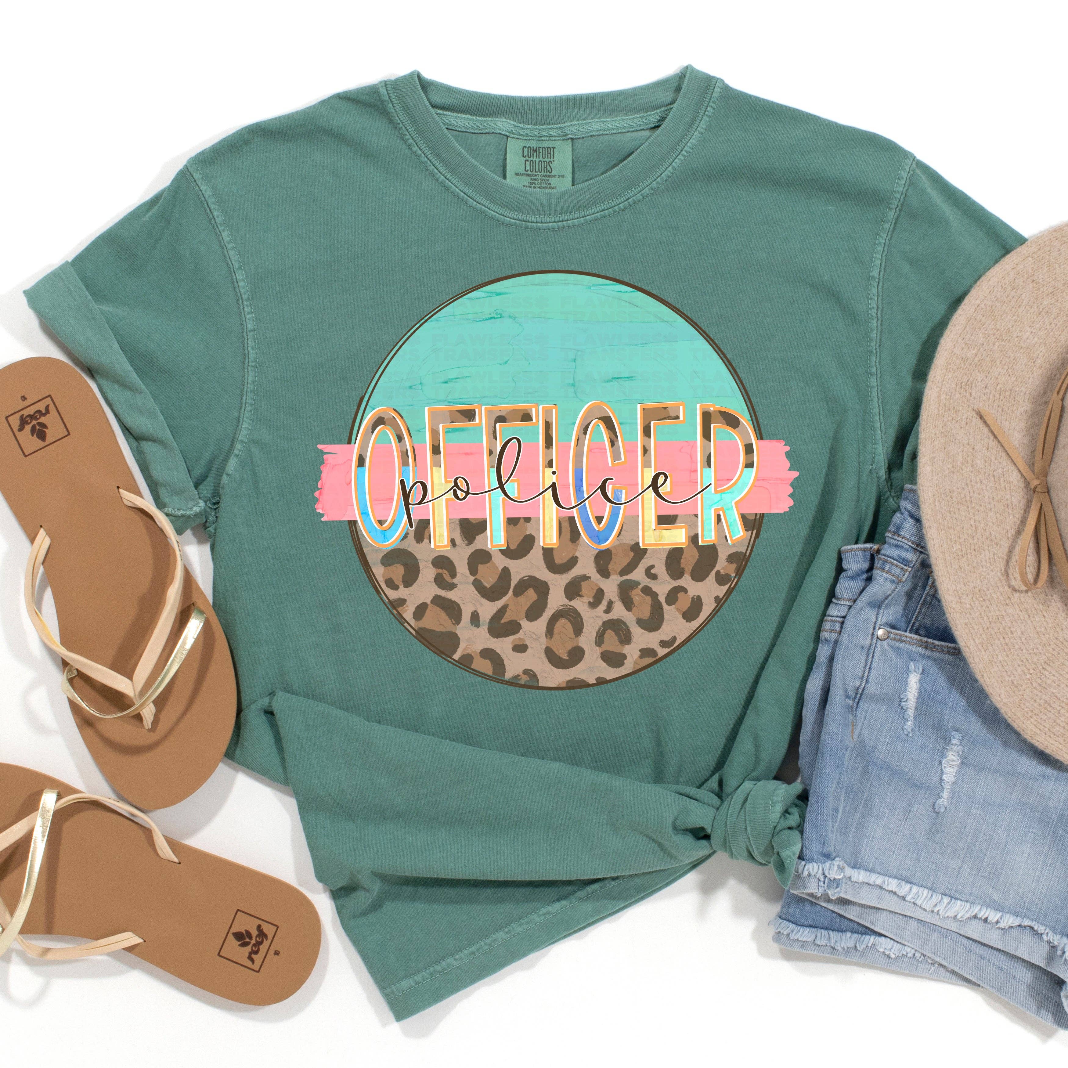 Flawless Transfers - Wholesale Sublimation Transfer - Police Officer Round Leopard Print And Mint DTF Transfer0