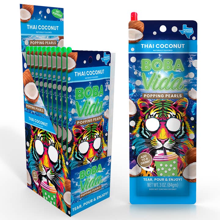 Grandpa Joe's Candy Shop - Wholesale Beverage Mix - Boba Vida Popping Pearls, Thai Coconut, 10ct