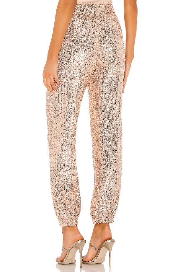 SEQUIN JOGGER PANTS - 2408 ROSE GOLD for wholesale on Faire2