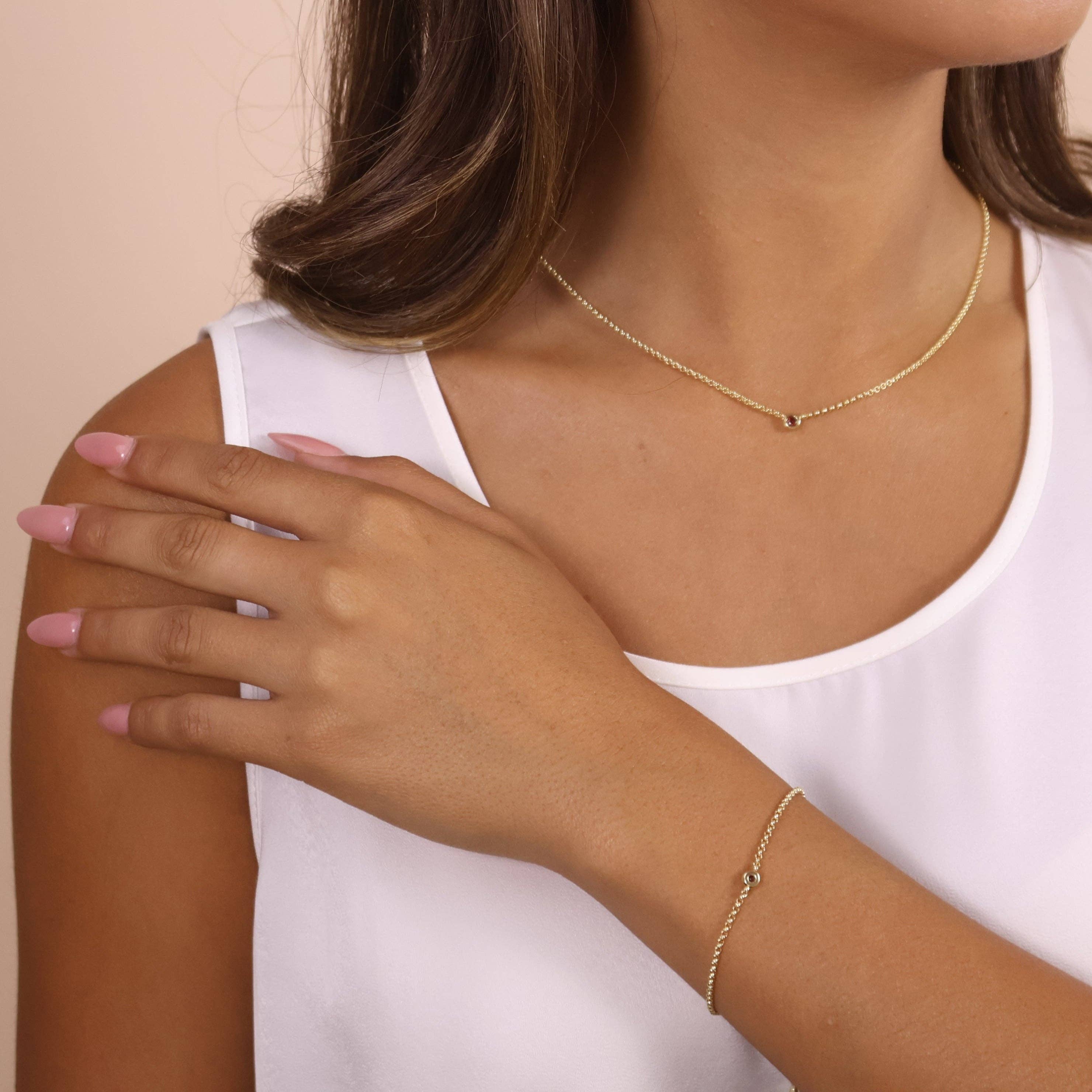 GoldFi - Wholesale Pendant/Charm Necklace - 18k Gold Filled Dainty Bezel CZ Birthstone Necklace19