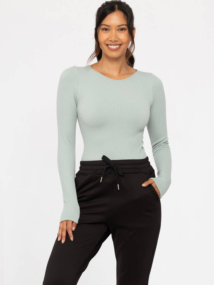 Mono B - Wholesale Knit Top - Women's - Seamless Ribbed Long Sleeve Top
