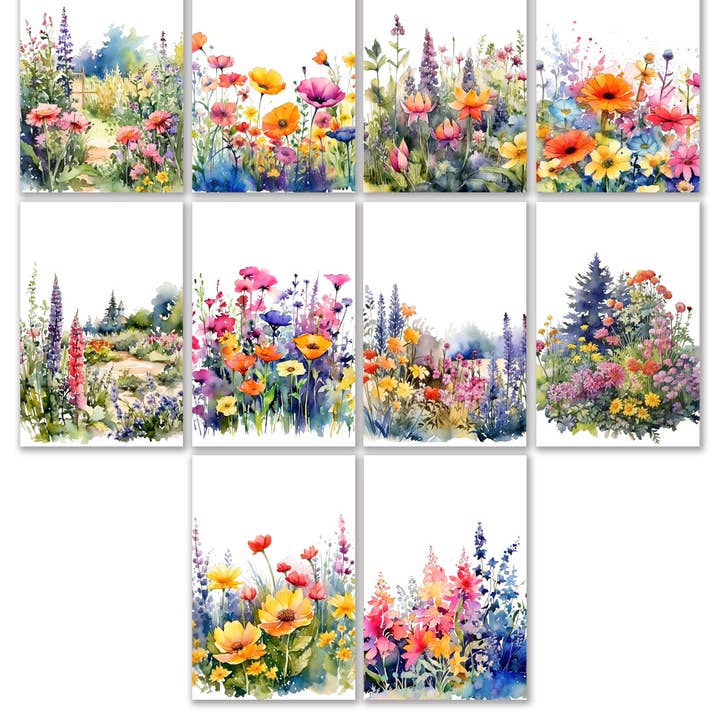 10 handgemaakte notitiekaarten 4x6 met enveloppen blanco gevouwen wilde bloemen voor wholesale door Blue Morning Expressions