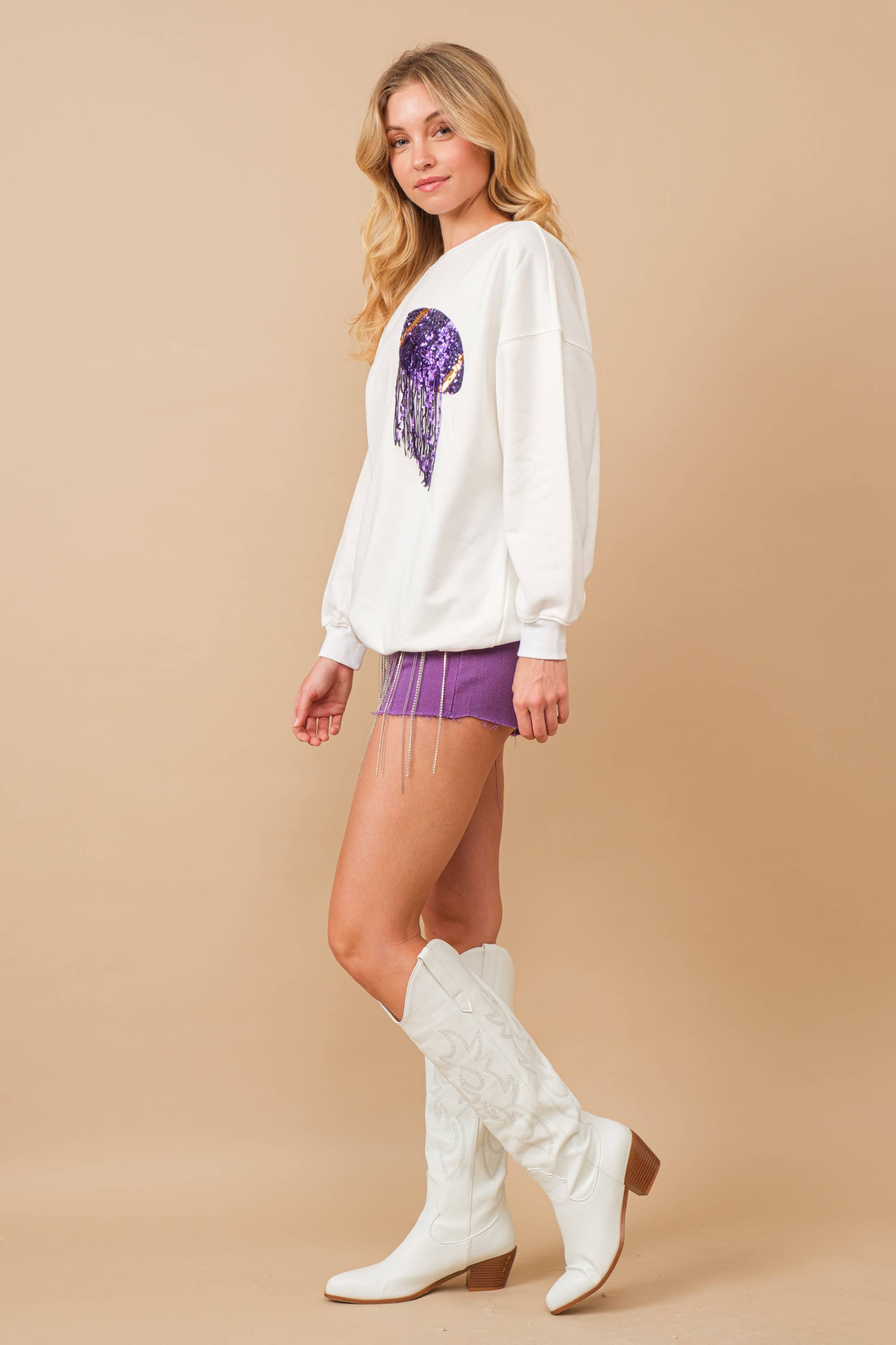 Blue B - Wholesale Sweatshirt - Women's - 34253T - Fleece Terry Football Sequin Fringe Sweatshirt19