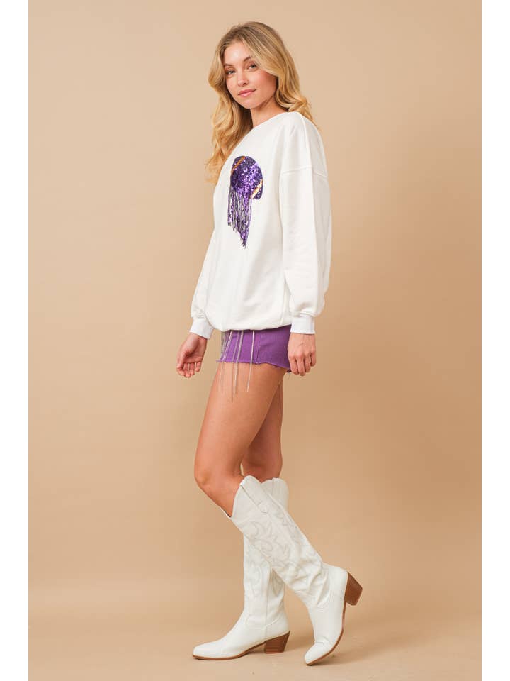 Blue B - Wholesale Sweatshirt - Women's - 34253T - Fleece Terry Football Sequin Fringe Sweatshirt19