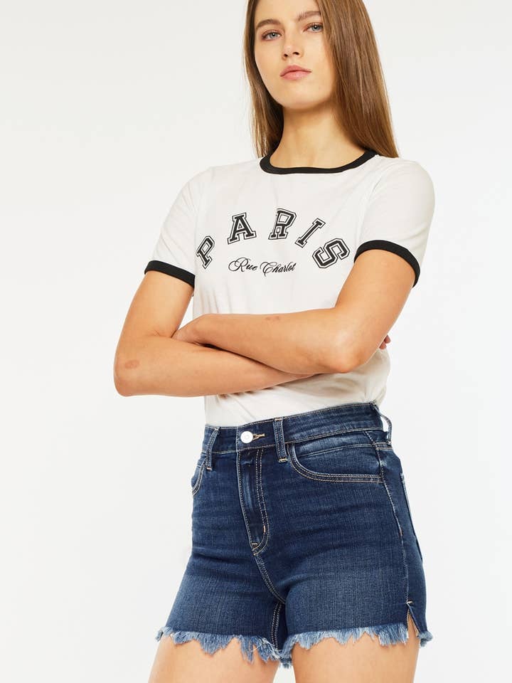 HIGH RISE DENIM SHORTS-KC20078D for wholesale by Kan Can USA