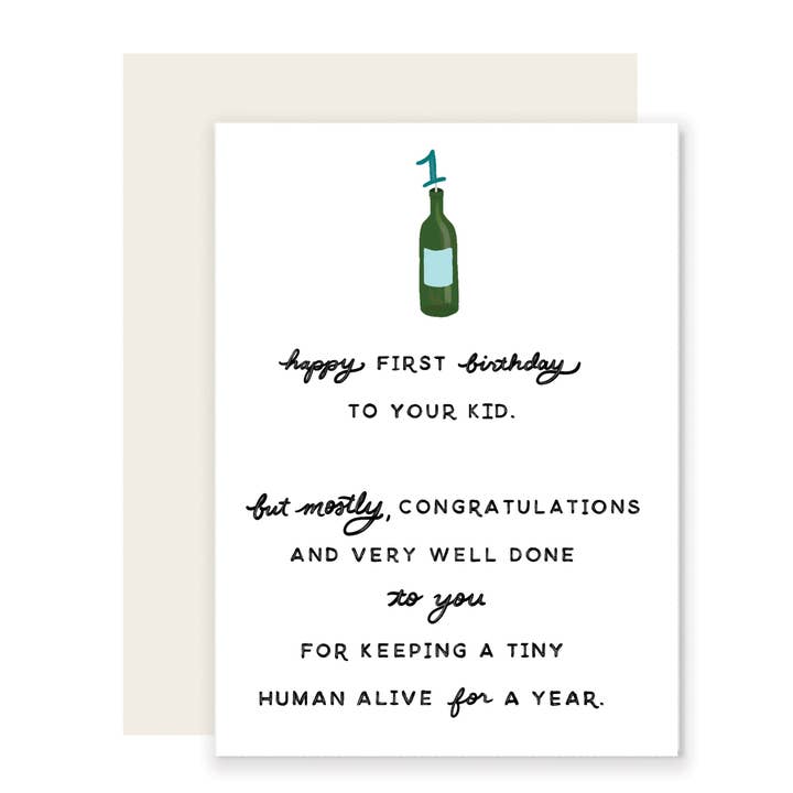 Slightly Stationery - Wholesale Birthday Card - First Birthday Wine | Funny Birthday Card For Baby And Mom