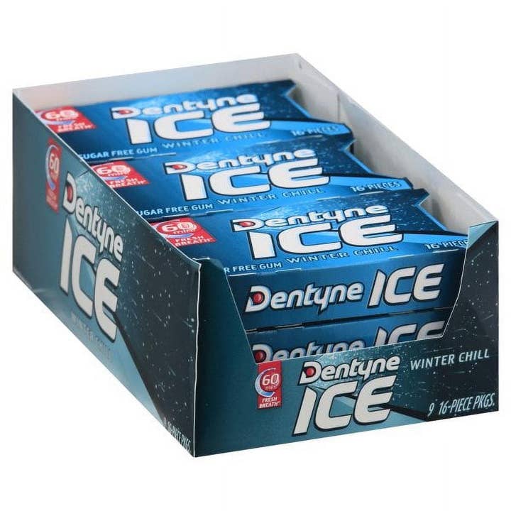 Dentyne Ice Winter Chill Sugar Free Gum 9 Count 16 Piece Package Tray for wholesale by Long Island Candy Factory