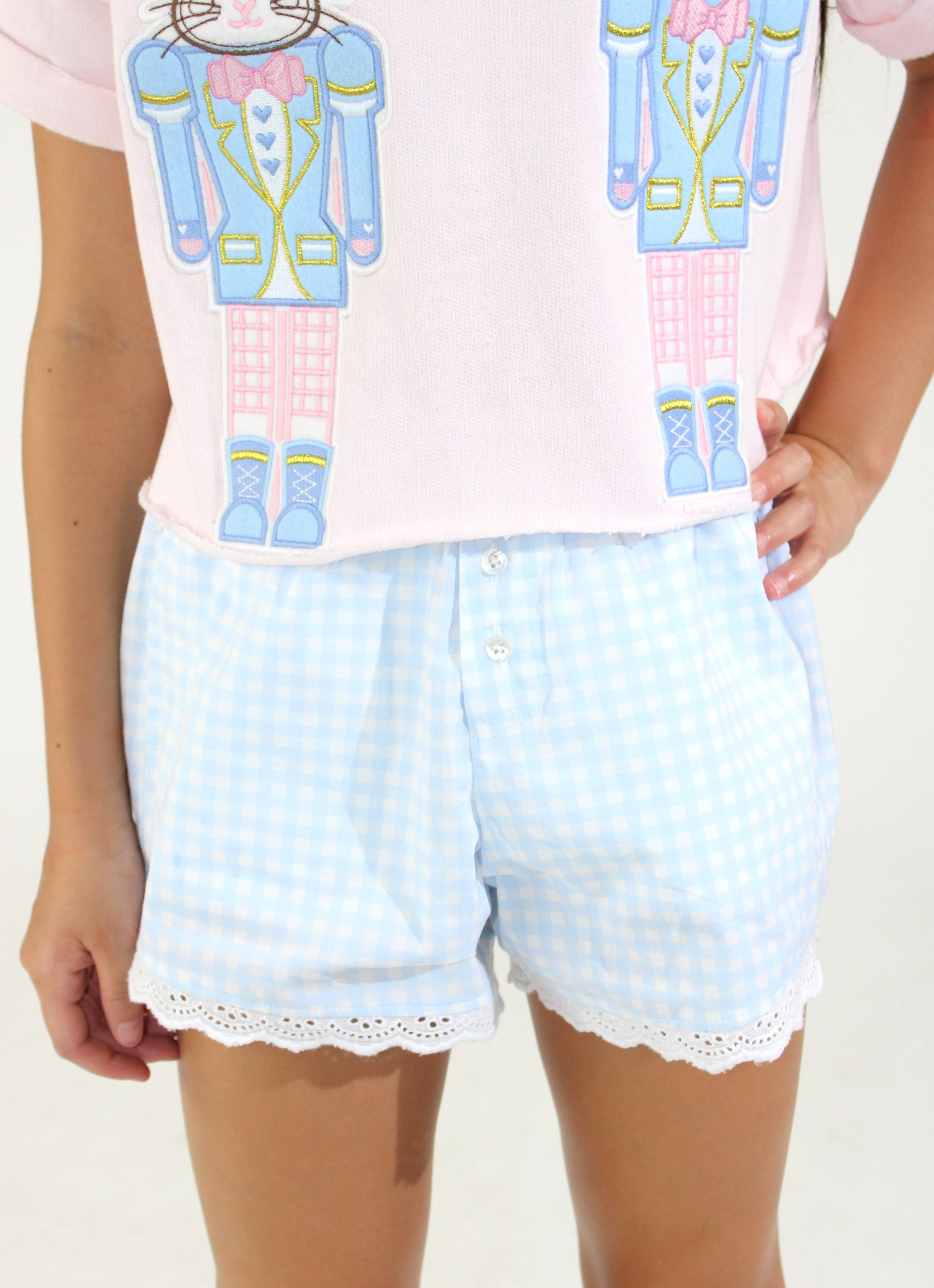 Paper Flower - Wholesale Shorts - Kids - Gingham Lace trim boxer Shorts Tween Girls