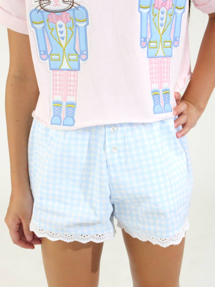 Paper Flower - Wholesale Shorts - Kids - Gingham Lace trim boxer Shorts Tween Girls0