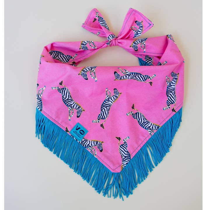 Velvet Outlaw - Wholesale Pet Bandana - Dog - Zebras with Teal Fringe Dog Bandana