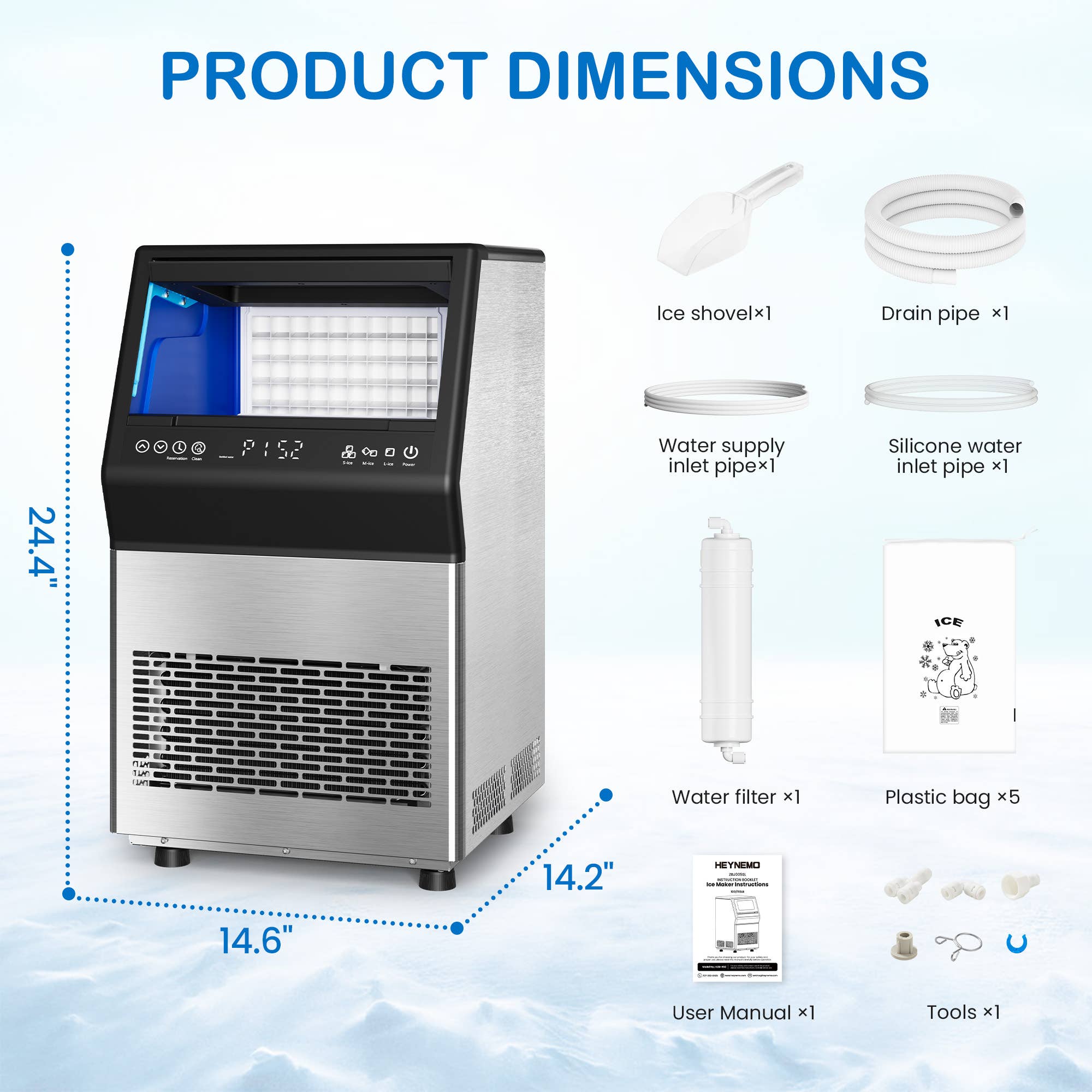 Heynemo - Wholesale Kitchen Appliance - Commercial Cube Ice Maker, Fast Ice Production in 8-15 Mins6