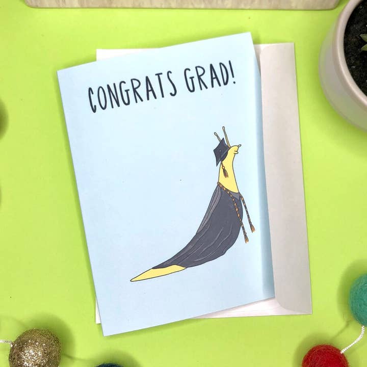 Congratulations Grad Slug Card for wholesale by May's Monsters