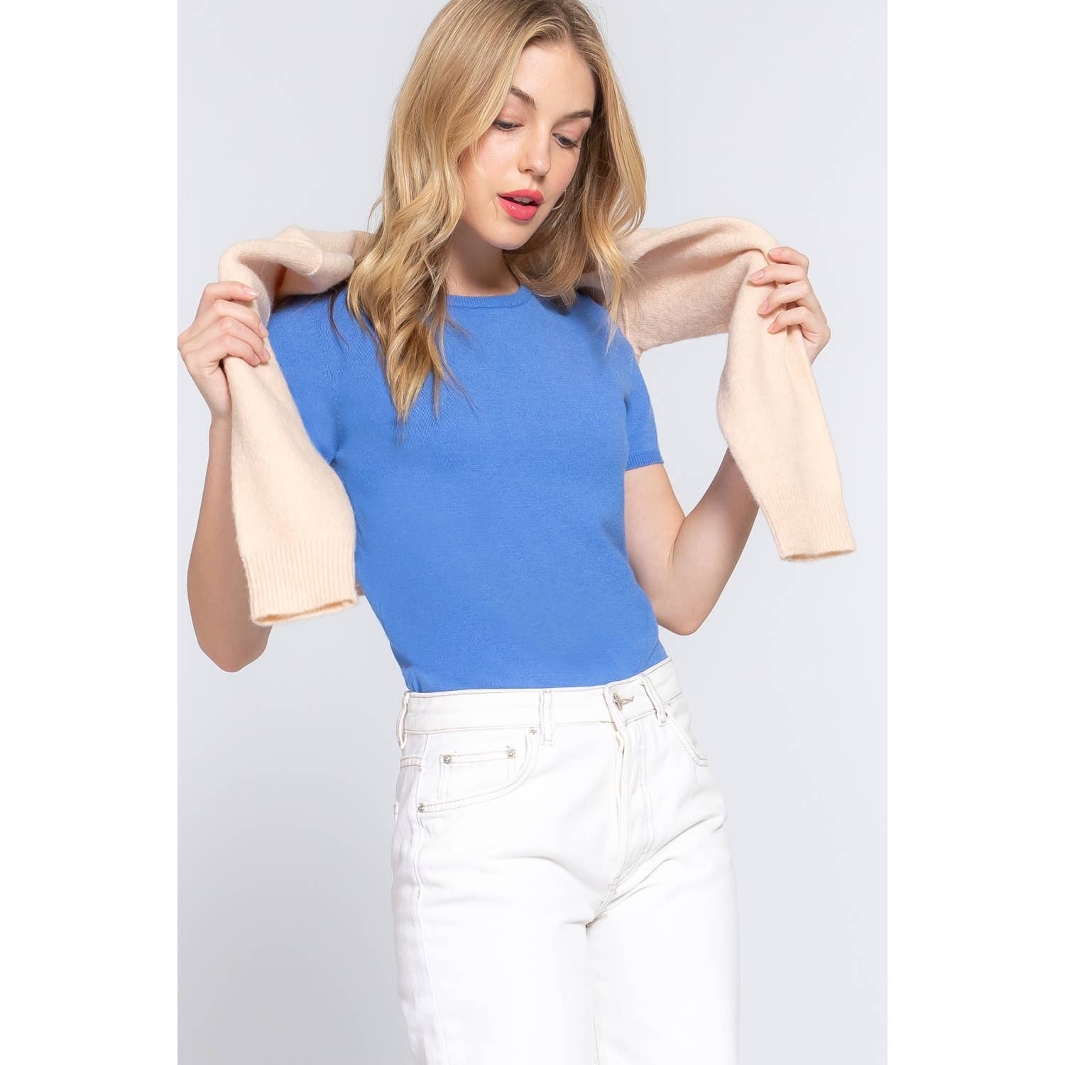 Apolline - Wholesale Knit Sweater - Women's - SHORT SLV ROUND NECK BASIC SPRING SWEATER5