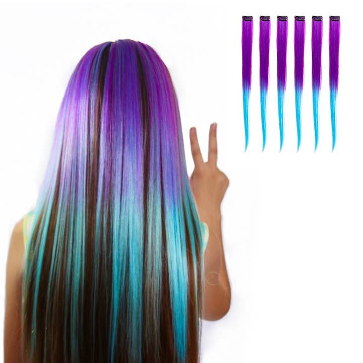 Magic Manes - Vendita all'ingrosso Extension per capelli - Jellybean - Extension per capelli con clip, colore: Viola e Aqua Ombre