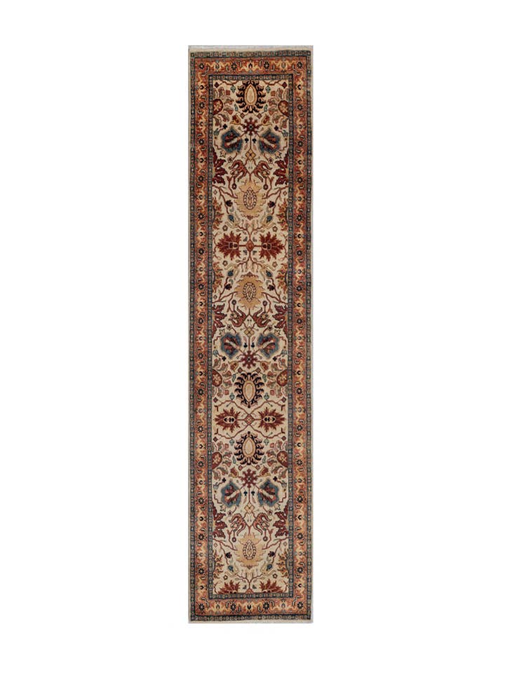 Tapis persan en laine crème rouille floral 2,6x10 – S103 pour la vente par Aesthetic Homes LLC