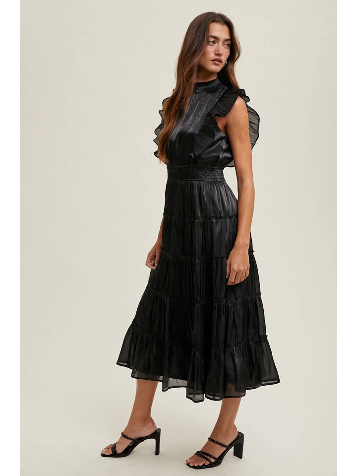Wishlist Apparel - Vente Robe – femme - ROBE MIDI À PLUSIEURS NIVEAUX EN ORGANZA AVEC VOLANTS/WL23-8374
