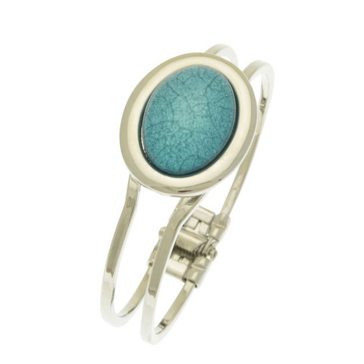 Sky Blue Marble Resin Hinged Bangle for wholesale by Miss Milly Limited