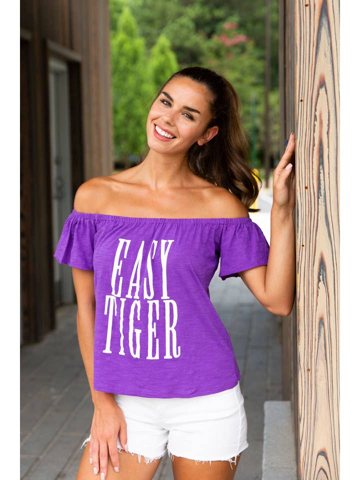 Stewart Simmons - Venta al por mayor Blusa - Mujer - Easy Tiger | Top morado con hombros descubiertos