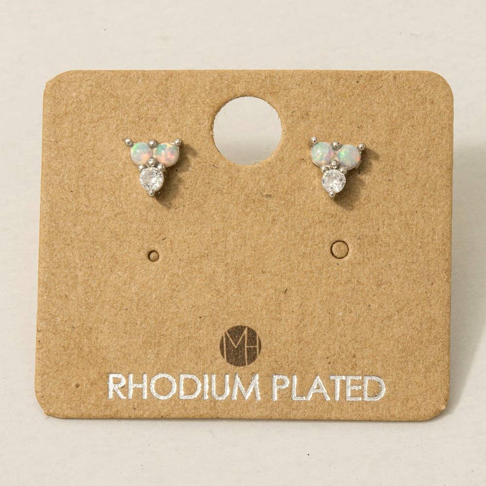 Fame Accessories - Wholesale Stud/Post Earrings - Mini Triple Opal Stud Earrings4