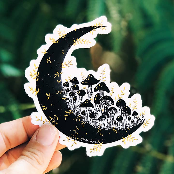 Golden Mushroom Moon - Waterproof Nature Sticker for wholesale by Kaari & Co.