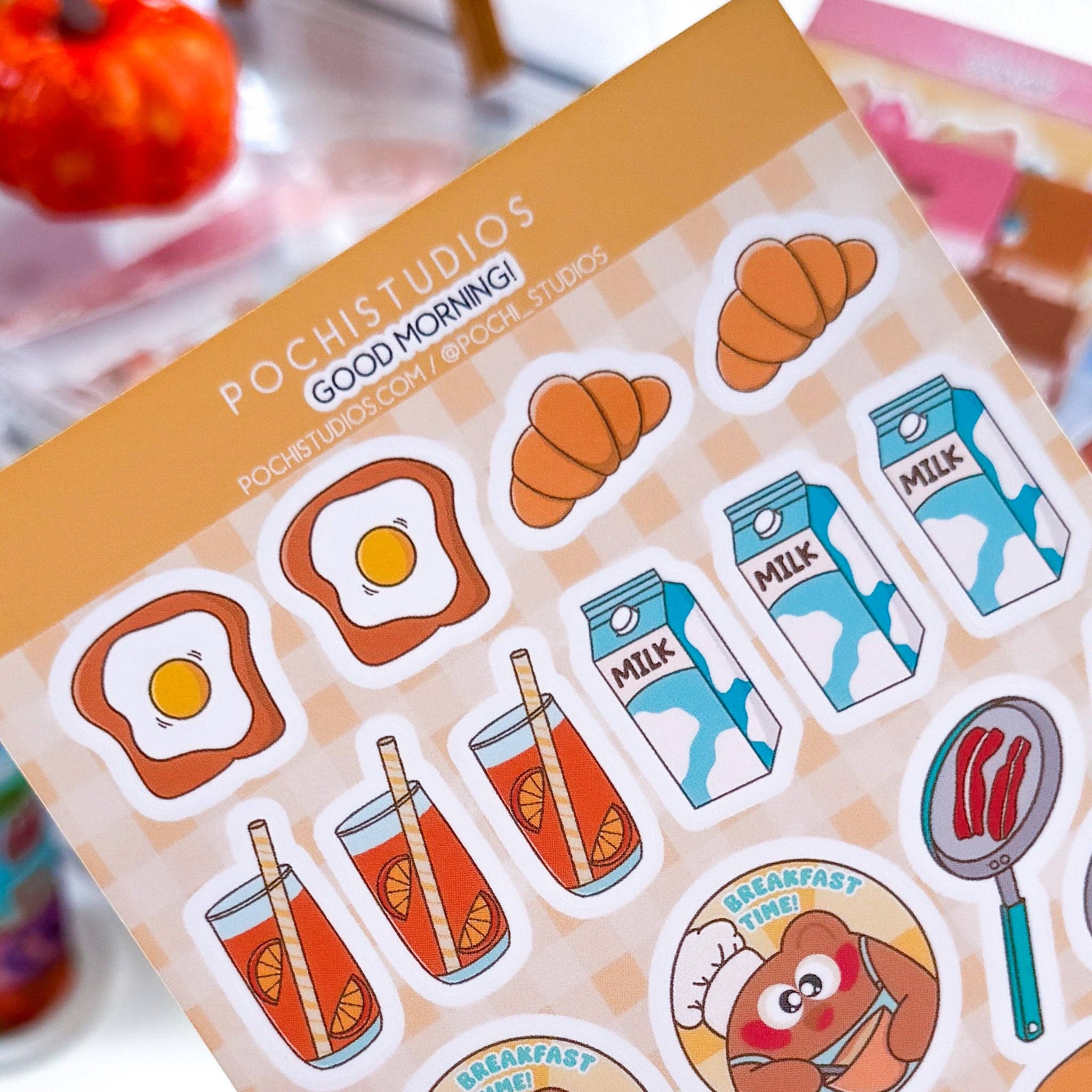Pochistudios - Wholesale Sticker - Breakfast Time With Pochi Bear Matte Vinyl Sticker Sheet2