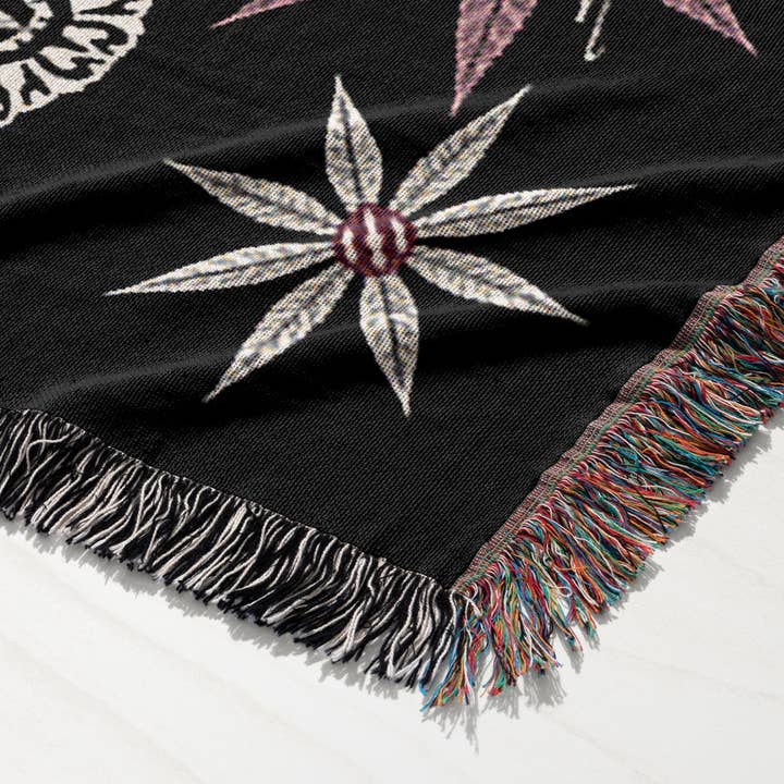 Sean Martorana - Wholesale Throw Blanket - IVI Cannabis and Poppy Floral Jacquard Woven Blanket3