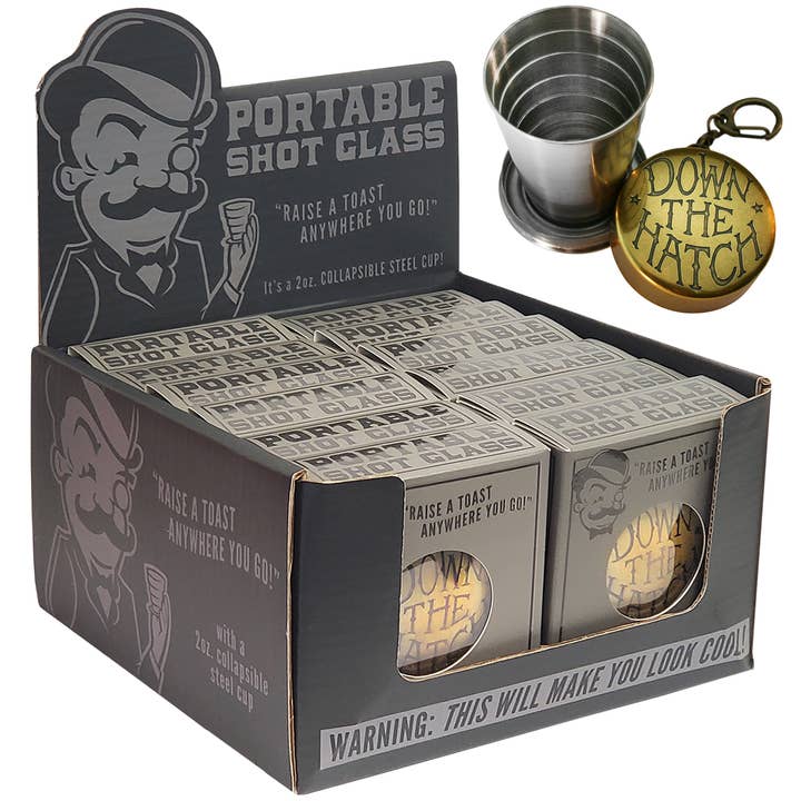 Lucky Jack (f.k.a. Trixie & Milo) - Wholesale Shot Glass - Collapsible Shot Glass, "Down the Hatch" (12 pk.)
