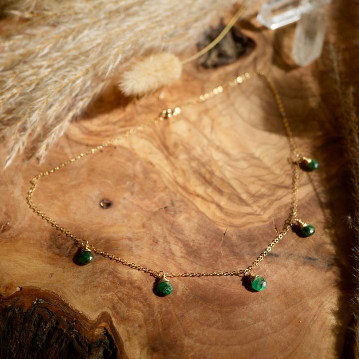 Natural Emerald Necklace ||Gold Emerald Jewelry || 14K GF for wholesale by Daddy Daughter Jewelry