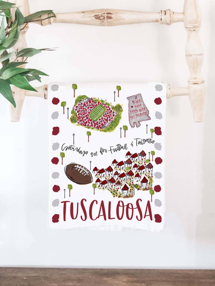 Saturdays Tuscaloosa, AL Tea Towel for wholesale by Happy By Rachel, LLC