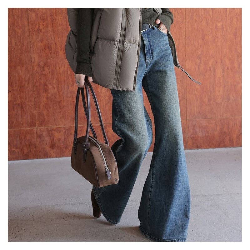 MANDARIN BLUE Petite Vintage Washed Flare Jeans for wholesale on Faire2