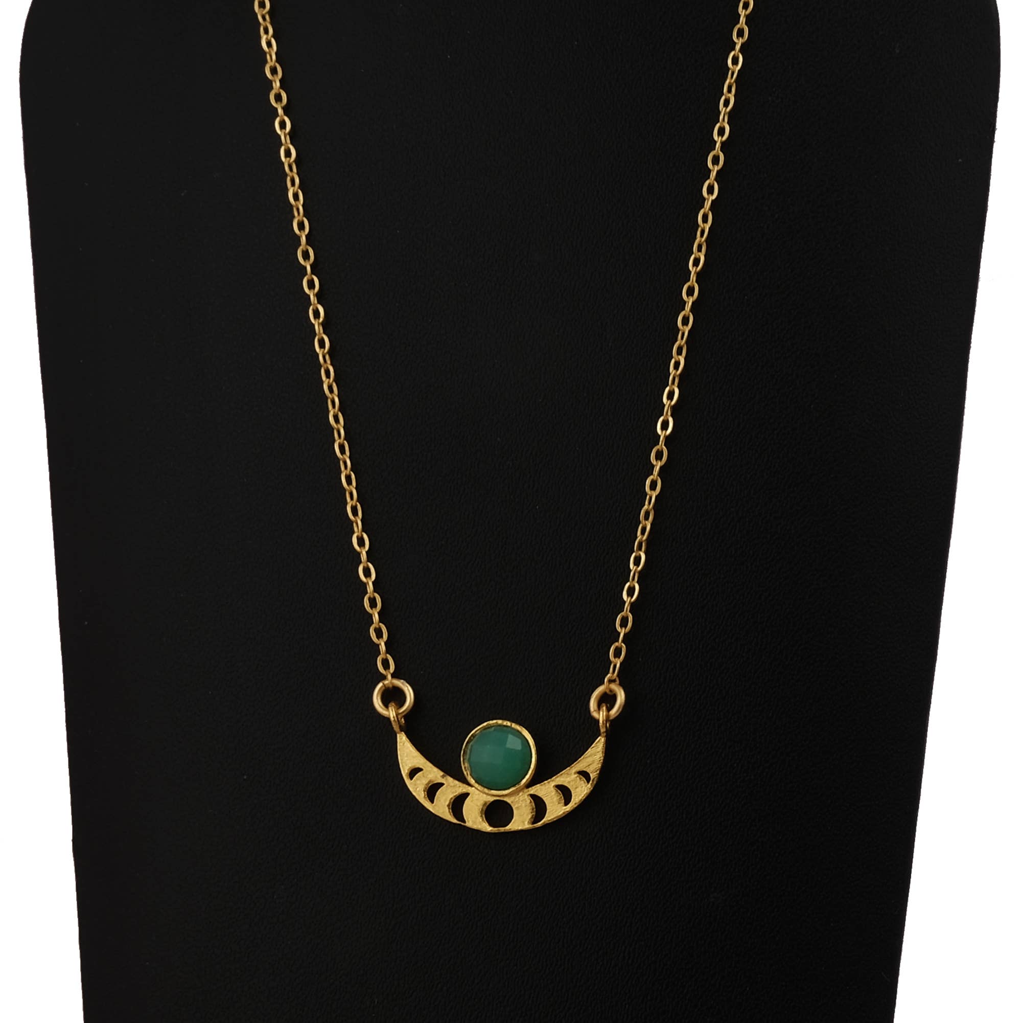 El Joyero – wholesale Pendant/charm necklace – Green Chalcedony Designer Gold Plated Lunar Moon Necklace1