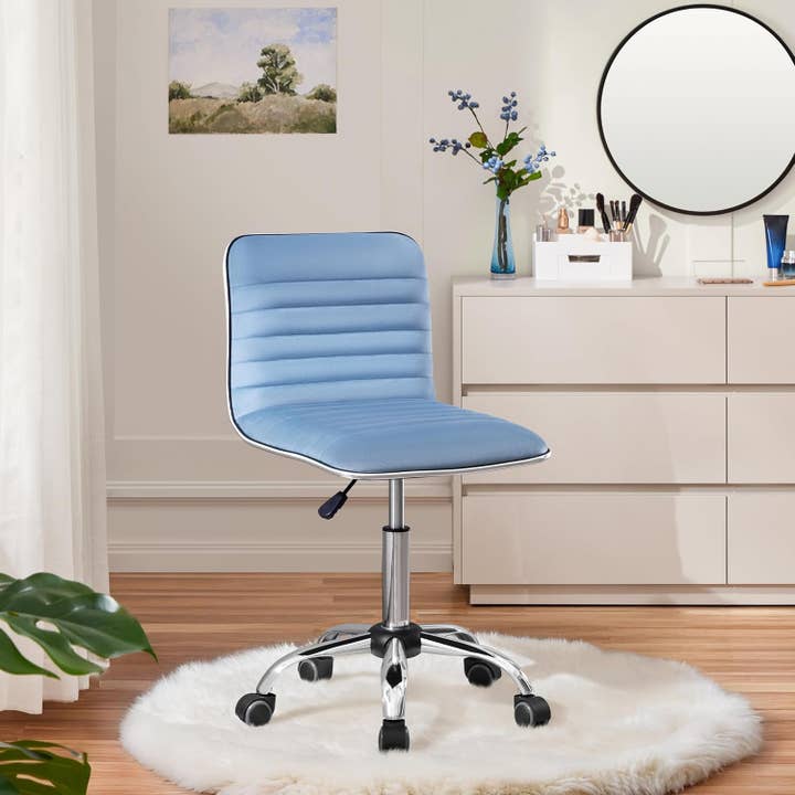 Elegant Blue Velvet Adjustable Swivel Vanity Chair for wholesale on Faire