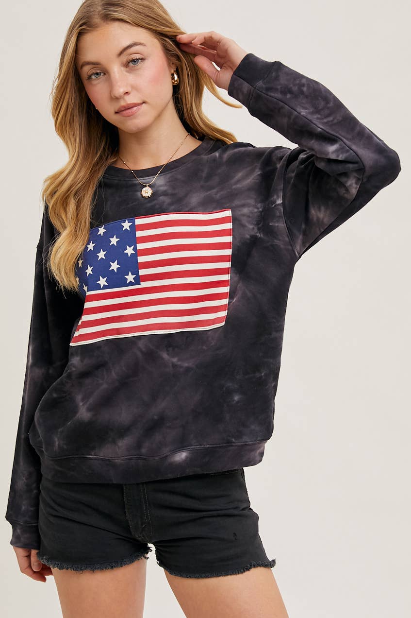 Bluivy - Wholesale Sweatshirt - Women's - US FLAG TIE-DYE SWEATSHIRT PULLOVER - 4TH OF JULY0