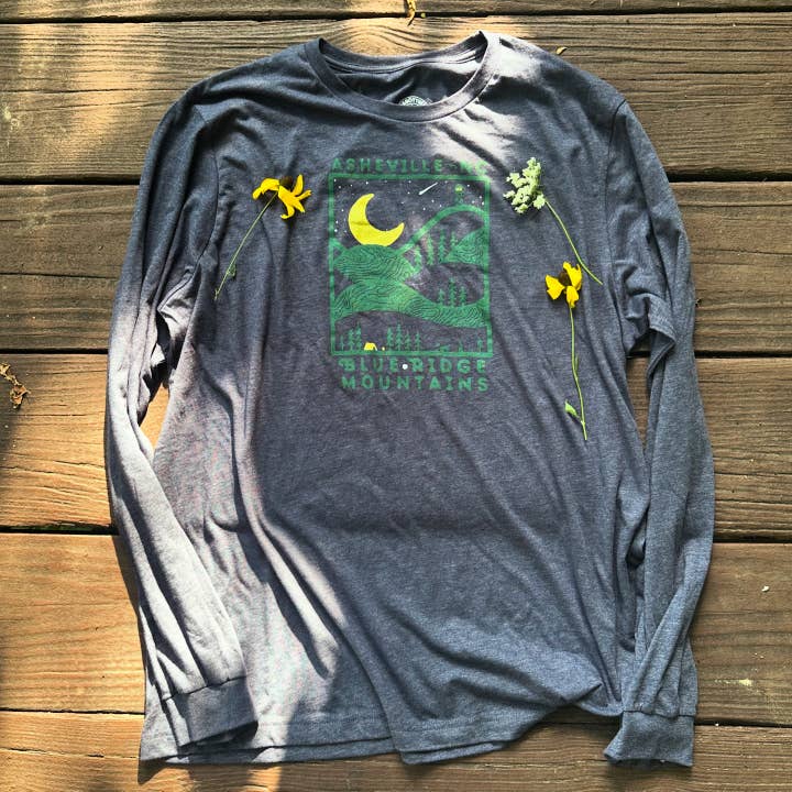 Night Ridge (The Yellow Moon) | Asheville Longsleeve Tee for wholesale by Menottees