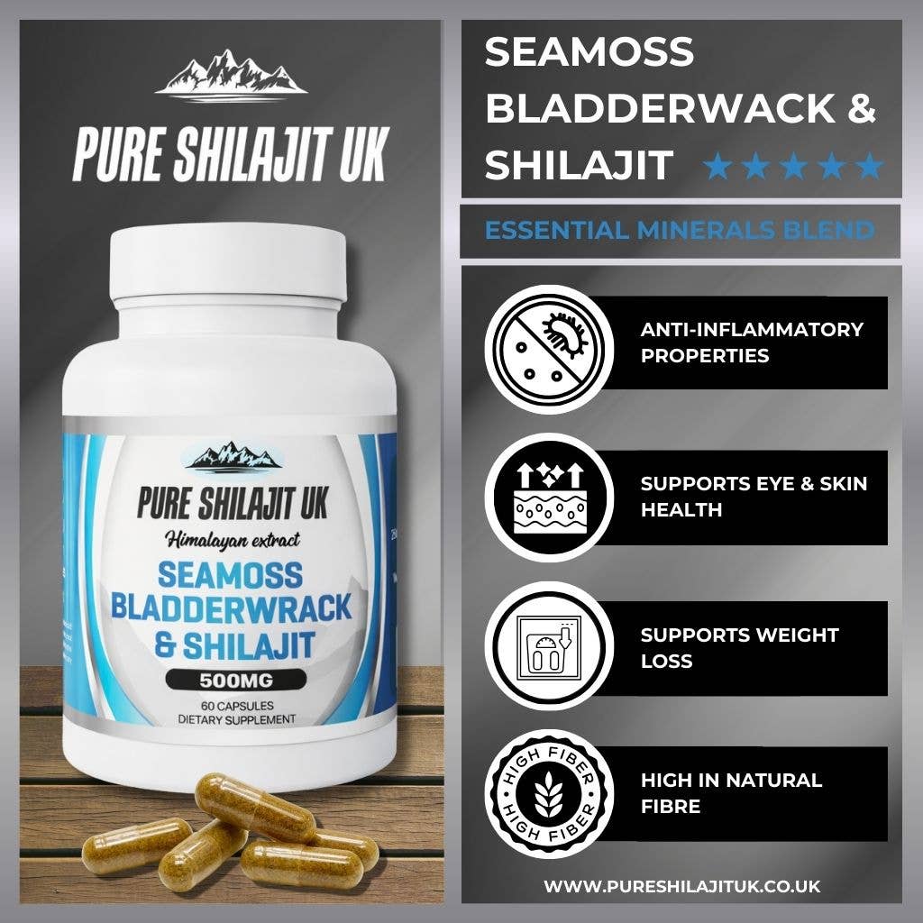 Pure Shilajit UK - Venta al por mayor Suplementos/vitaminas para beber - Cápsulas de Musgo Marino, Bladderwrack y Shilajit – Minerales Diarios1