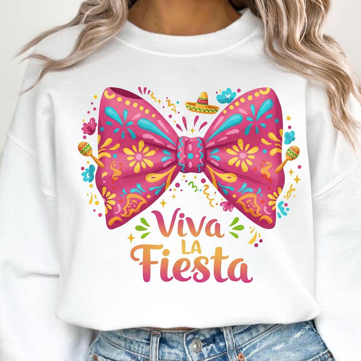 NVC Ecommerce LLC - Wholesale T-Shirt (Graphic) - Women's - Viva La Fiesta Coquette Bow Shirt, Cinco De Mayo Sweatshirt2