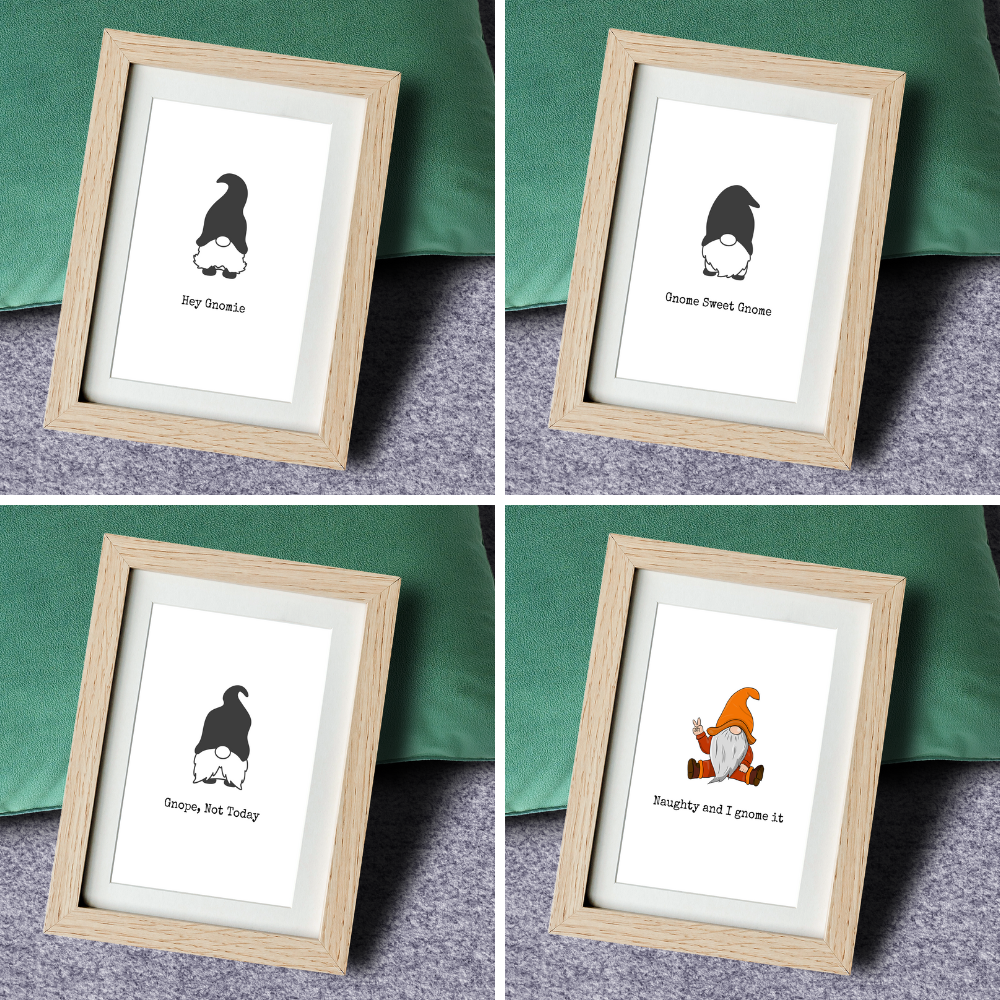 Witty Words - Cards and Wall Art - Wholesale Picture Frame - 4 in 1 Gnome & DIY Display with Storage - Frame Set4