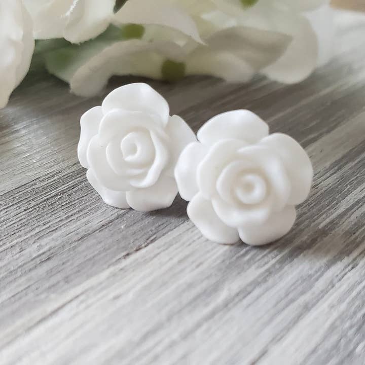 Rose Post Earring - Matte White for wholesale by The Wild Poppy Jewelry Co.