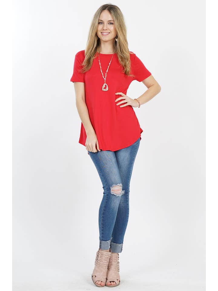 42POPS - Wholesale Knit Top - Women's - .._ SI-8133 Short Sleeve Rounded hem Tunic Top