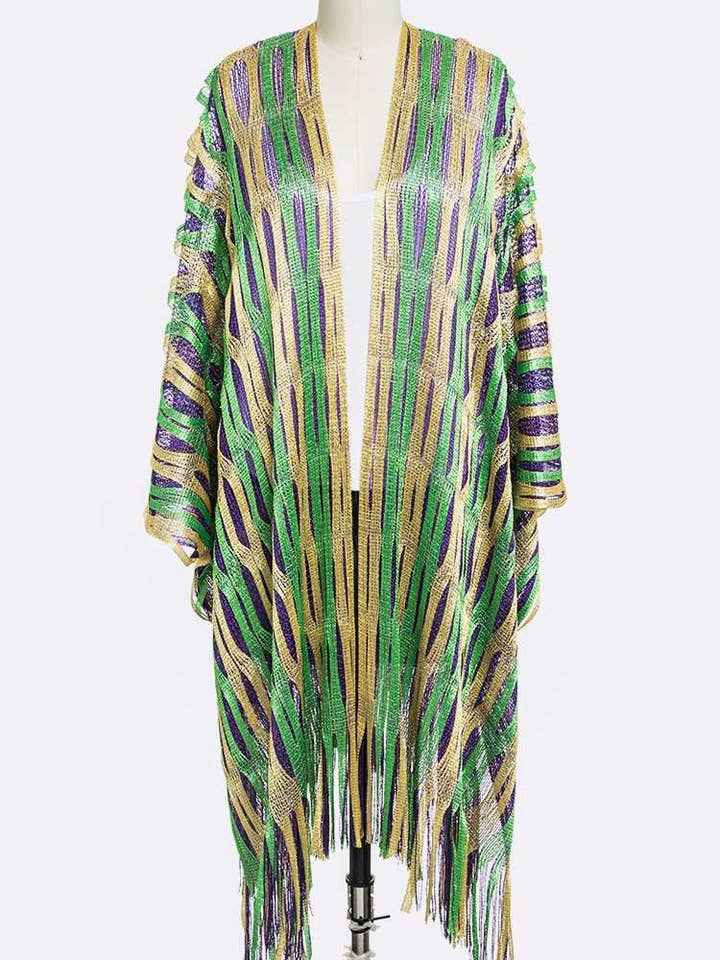 MARDI GRAS LUREX LAYERED KIMONO CARDIGAN 99-PC249X022MG for wholesale by anbfashion