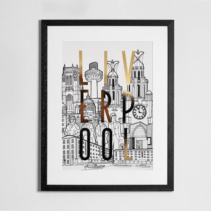 Liverpooler Stadtbild (Goldfolie) — A3-Druck für den Großhandel von Reyt Good Illustration