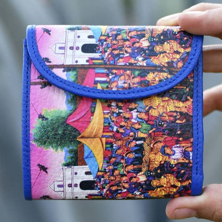 Carnival - Portafoglio in Pelle Nativa in Blu e Rosa Vivace per la vendita all'ingrosso da parte di Mother Sierra