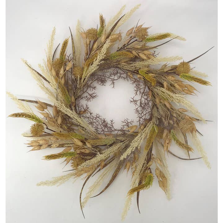 22" Wheat & Grass Mix Wreath for wholesale by Tremont Floral Supplies