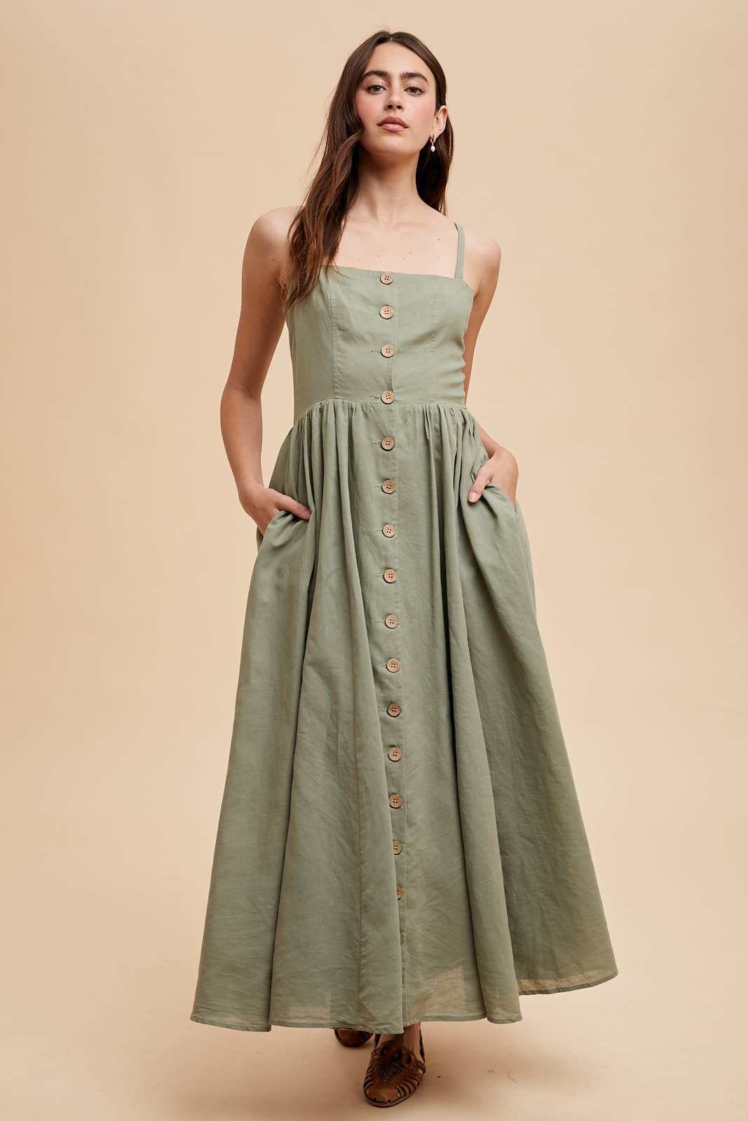 In Loom - Wholesale Dress - Women's - LINEN BLEND BUTTON DRESS0